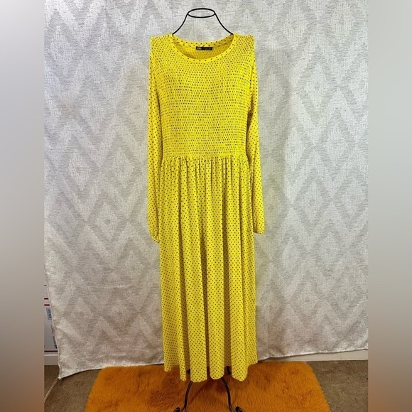 Zara Maxi long sleeve yellow polka dot dress size L - Picture 3 of 10